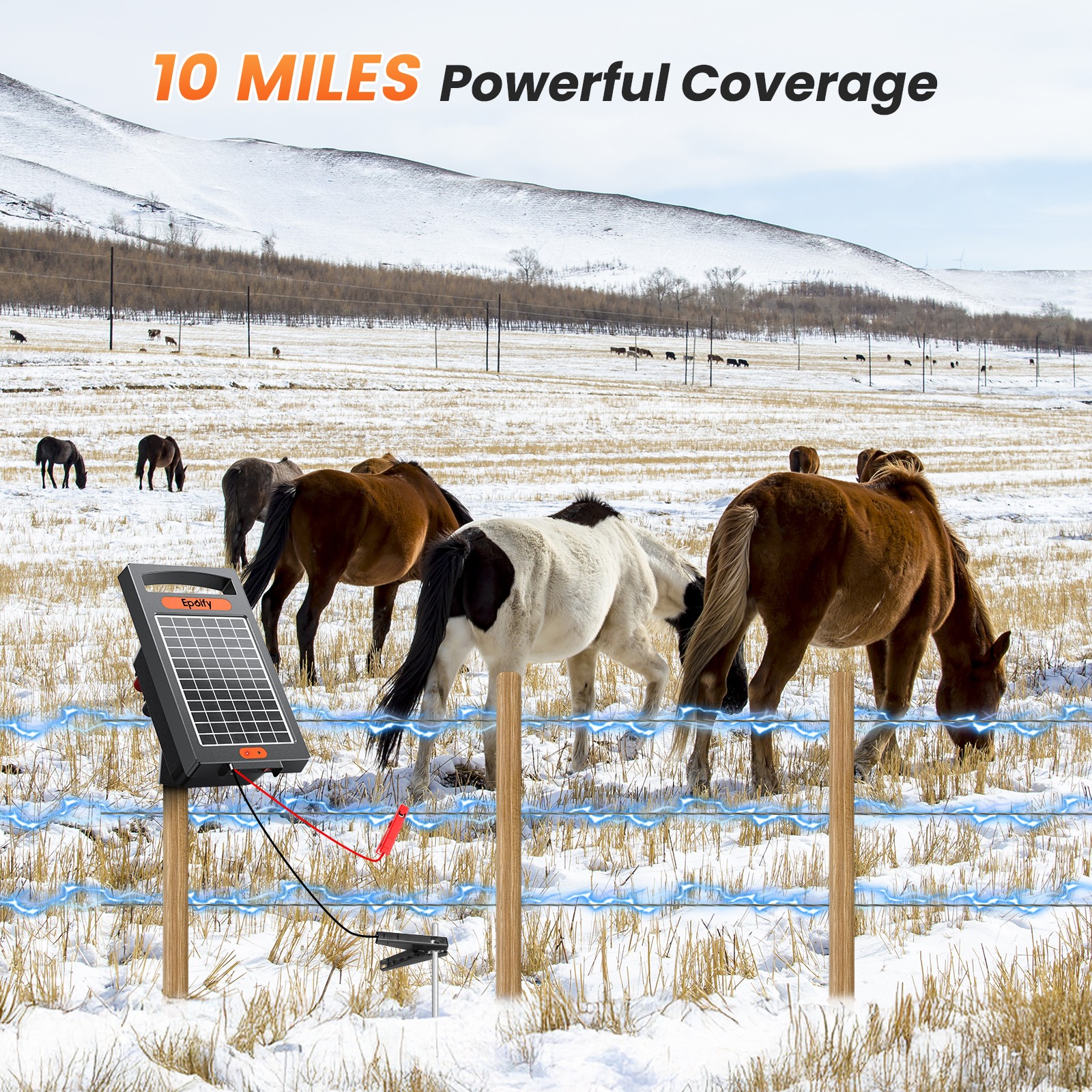 Electric Fence Charger 10200V 10 Miles 24 H Solar Electric Fence Charger 0.18J