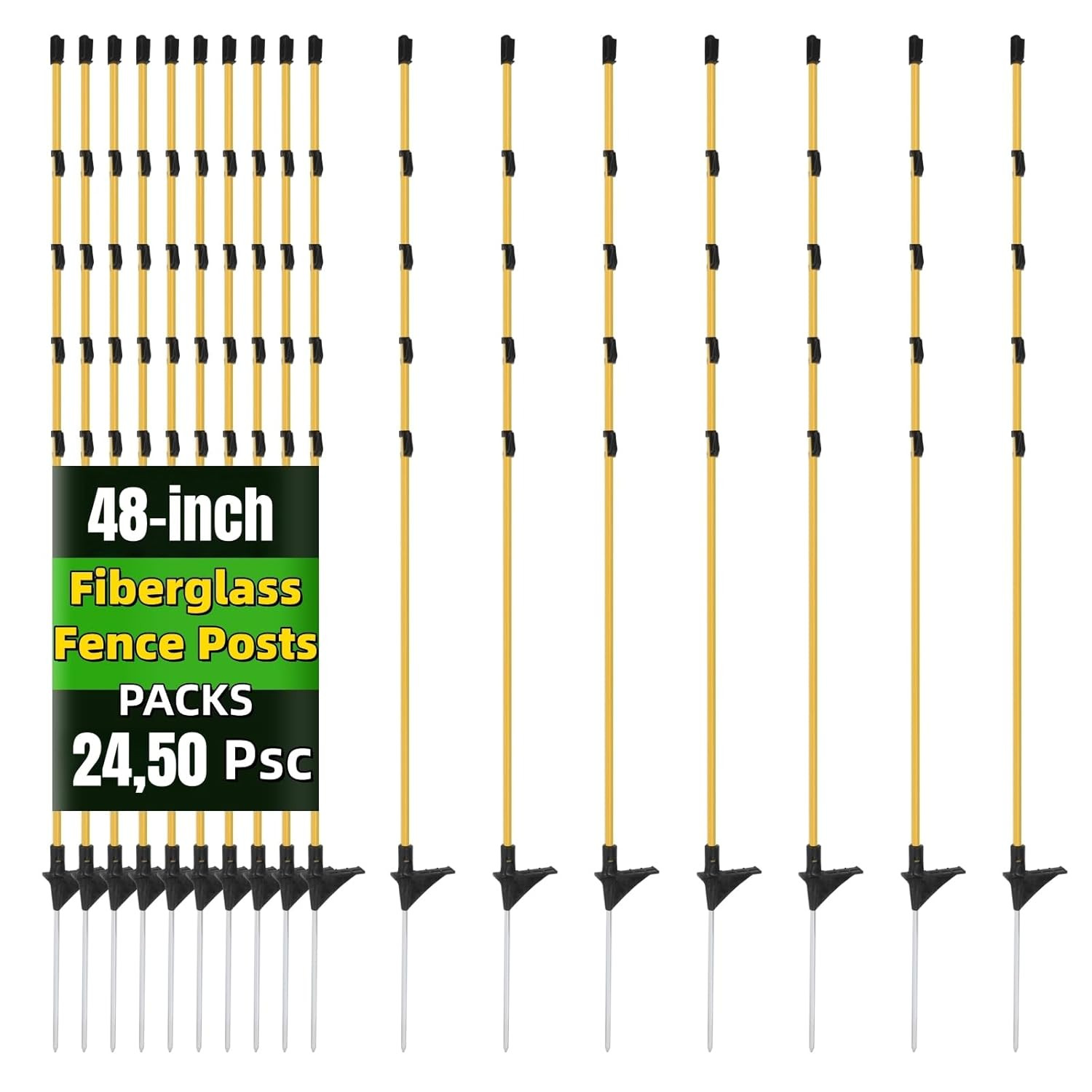 48-Inch Fiberglass Electric Fence Posts – 24 Pcs for Livestock and Gardens