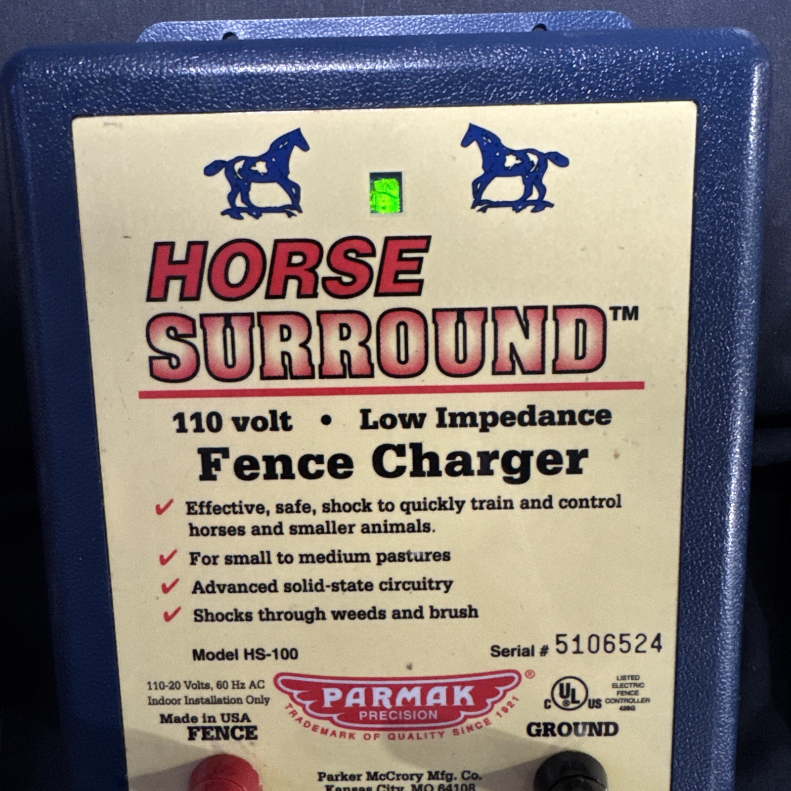 PARMAK Horse Surround Electric Fence Charger, Low Impedance, 110 Volt HS-100