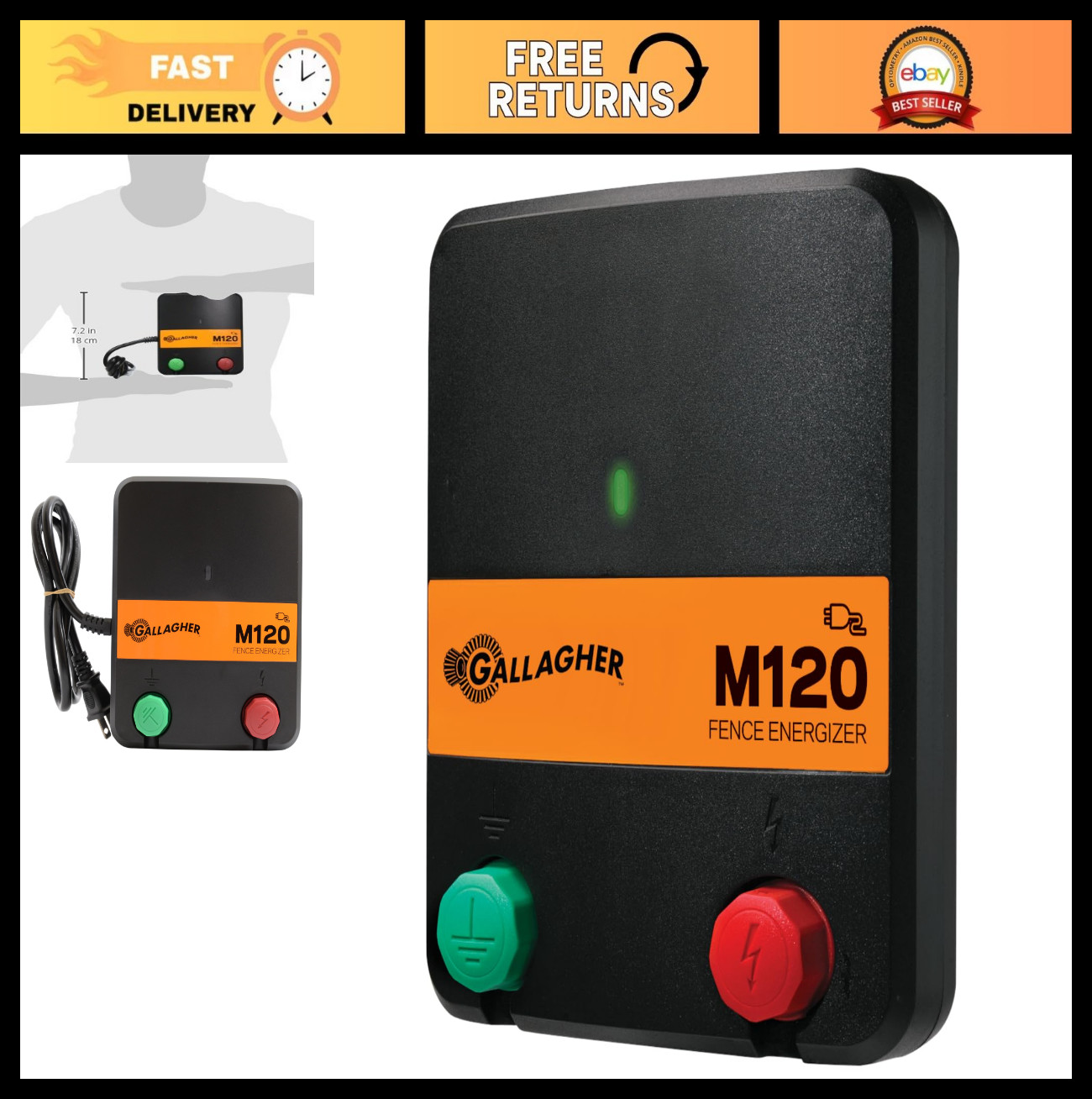 Electric Fence Energizer 110V AC Charger for Livestock Fencing | 15 Miles, 1.2 J