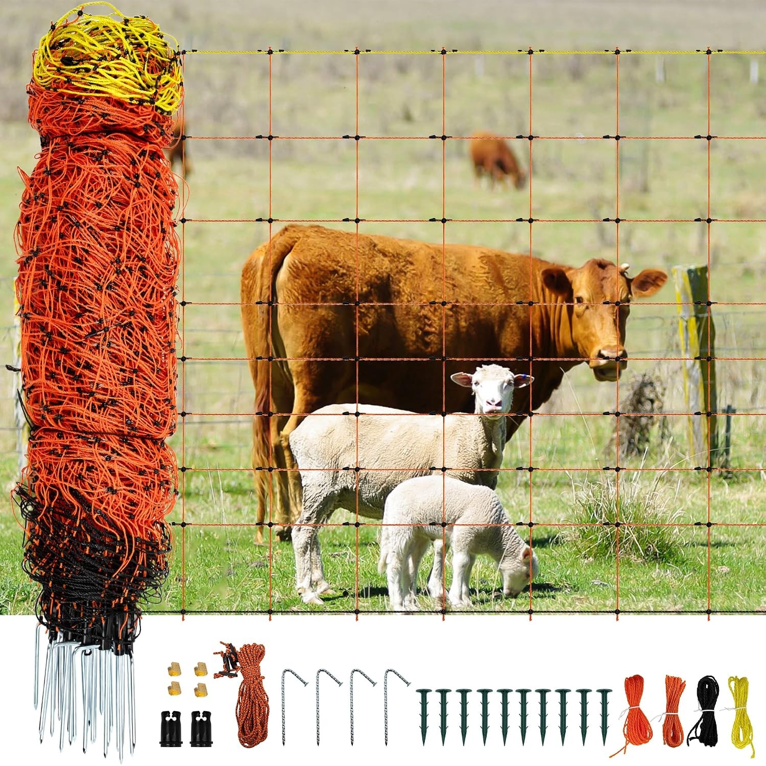 Electric Netting 35.4″H x 164’L | with Posts and Double-Spiked Stakes