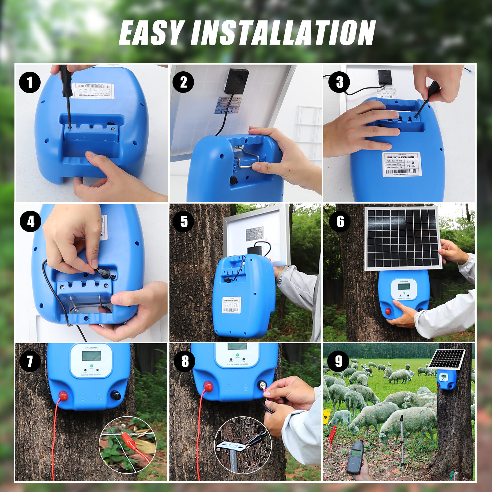 1.5J 8KV Solar Powered Fence Charger 5W Electric Fence Energizer for Livestock
