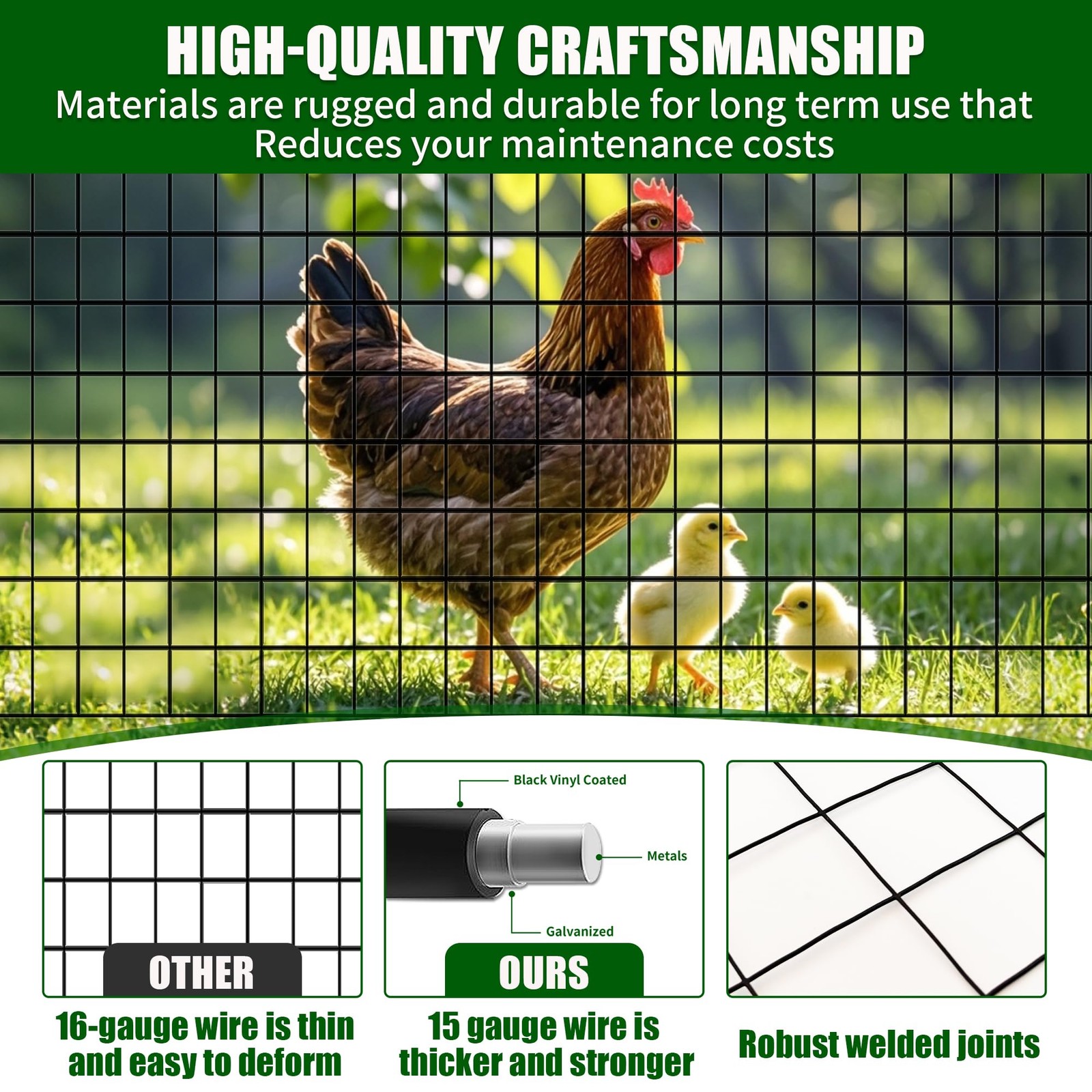 24 in x 25 ft Welded Wire Mesh Fence, 2 in × 3 in 15GA Black PVC Coated Garde…