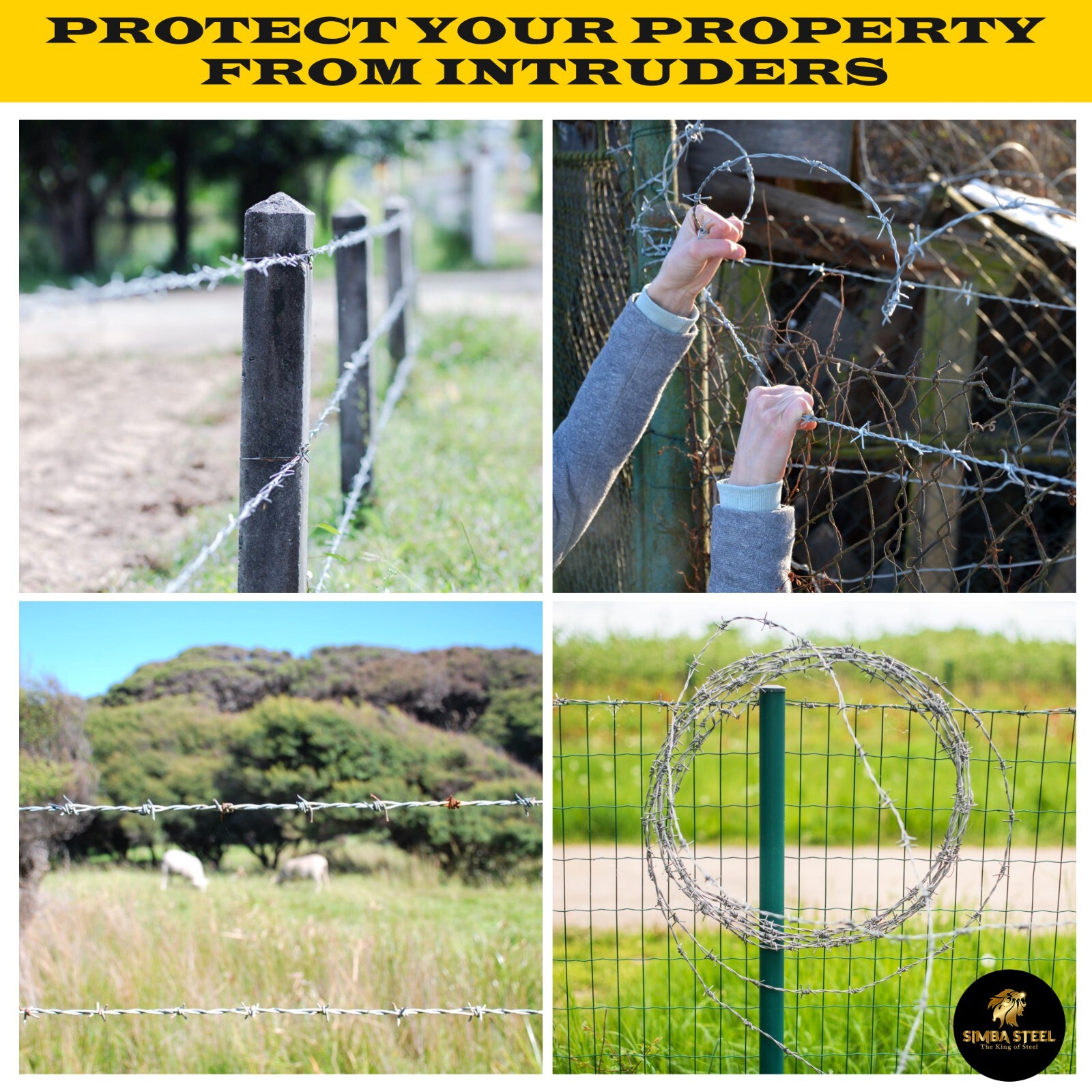 4-Point Barbed Wire Roll | 5″ Spacing, 16 Ga | 328 FT – 330 FT (100m) SIMBASTEEL
