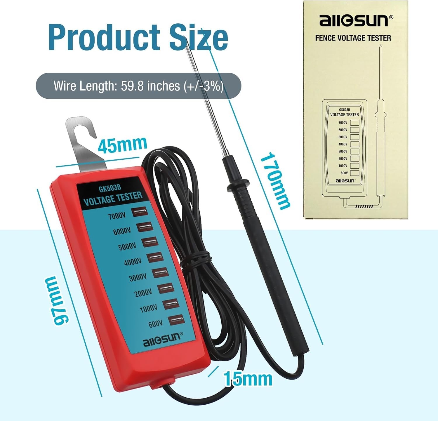 Professional-Grade ALLOSUN Neon Electric Fence Tester 0.6-7 kV – Easy to Use