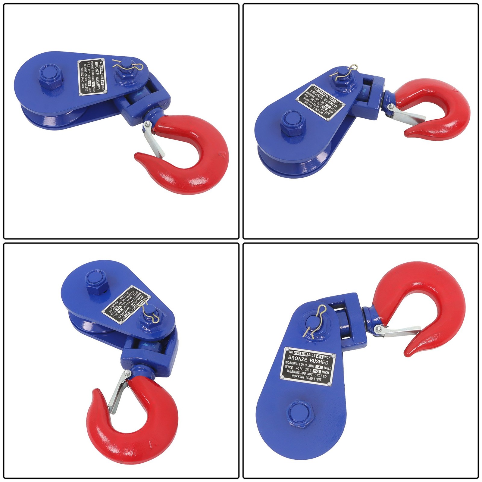 4 Ton Snatch Block with Hook – 8800lbs Capacity, 4.5″ Sheave, 1/2″ Wire Rope