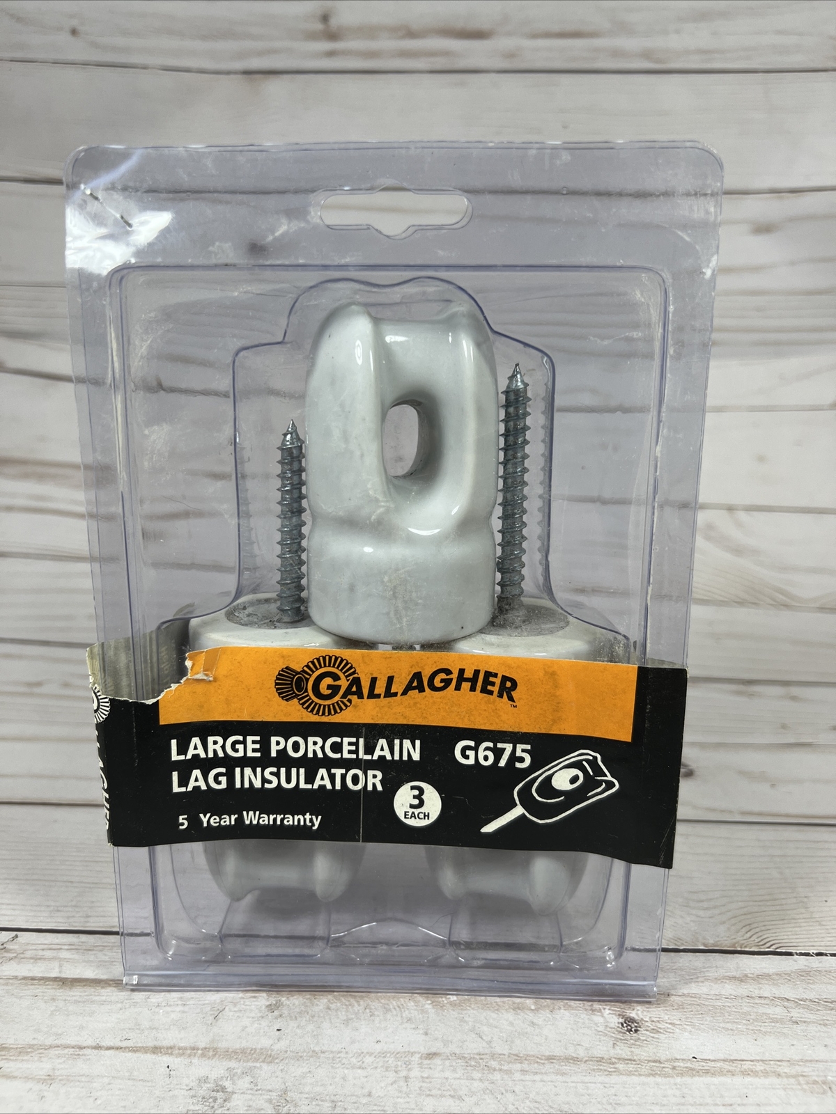 Gallagher Large Porcelain Lag Insulator w/ Lag Bolt G675 3pp Electric Fence Farm