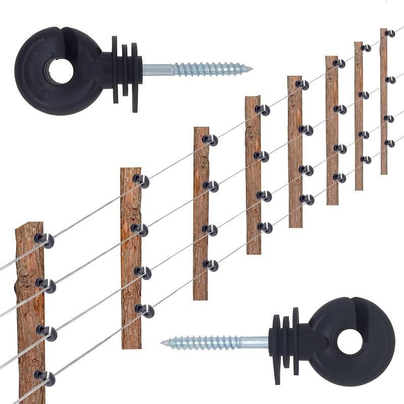 Electric Fence Insulators 15 Pack Screw In Black Ring Holder For Wire Posts Poly