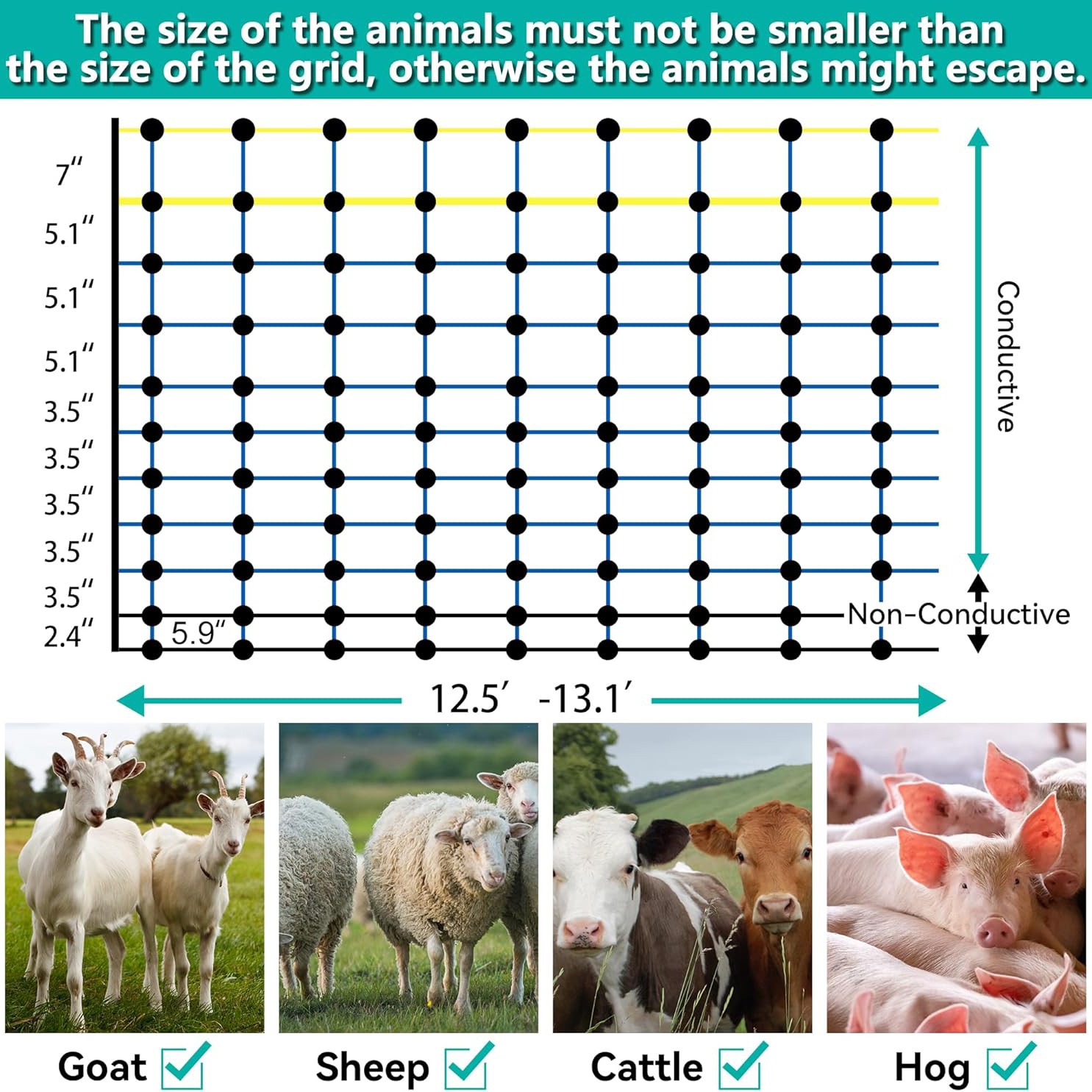 Electric Poultry Netting Fence Mesh Kit Sheep Chicken Dogs Fencing 42″H x 164’L
