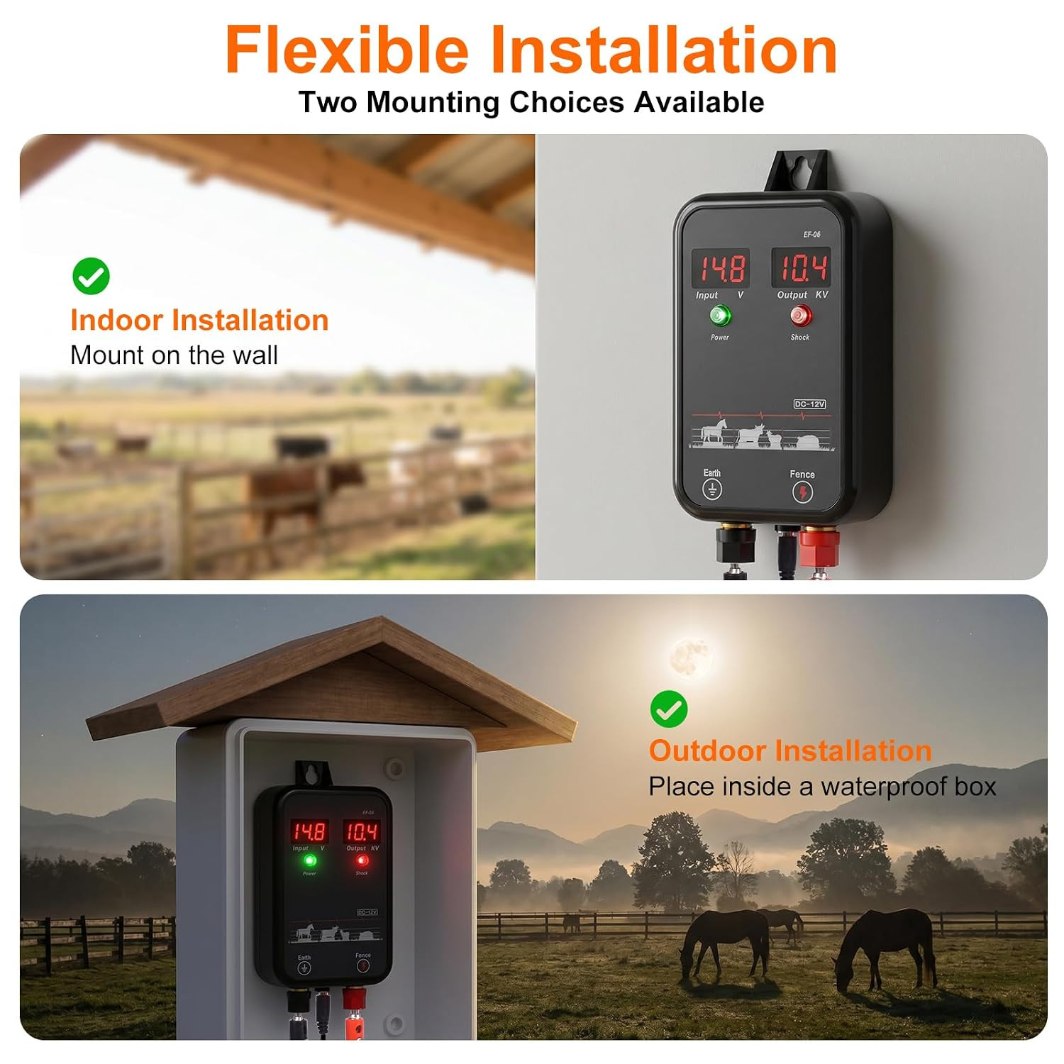 5 Miles Electric Fence Charger,10Kv 1J DC AC Electric Fence Energizer with LED I