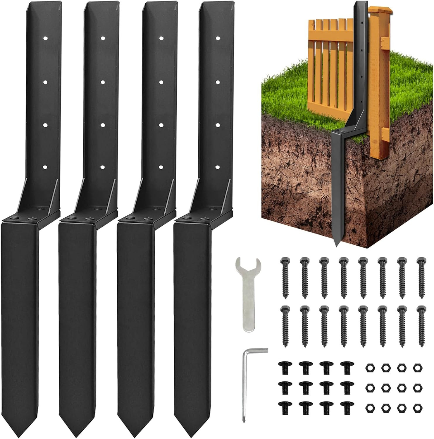 Fence Post Repair Kit, Thickened Heavy Duty Fence Post Anchor Stakes for Repair