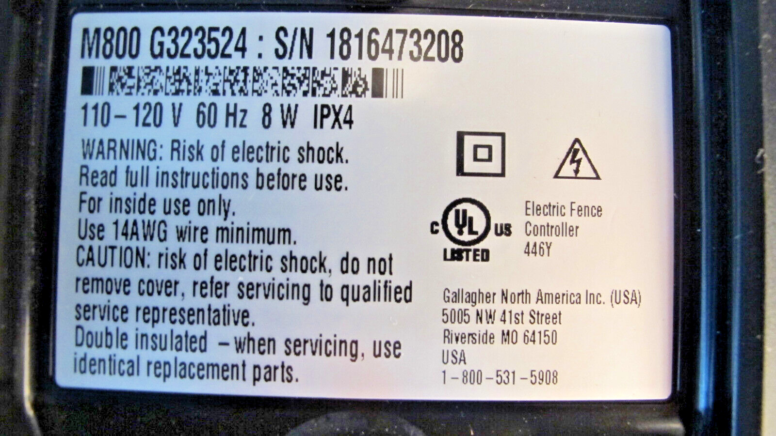 Gallagher G323524 M800 Electric Fence Energizer Black OPEN BOX
