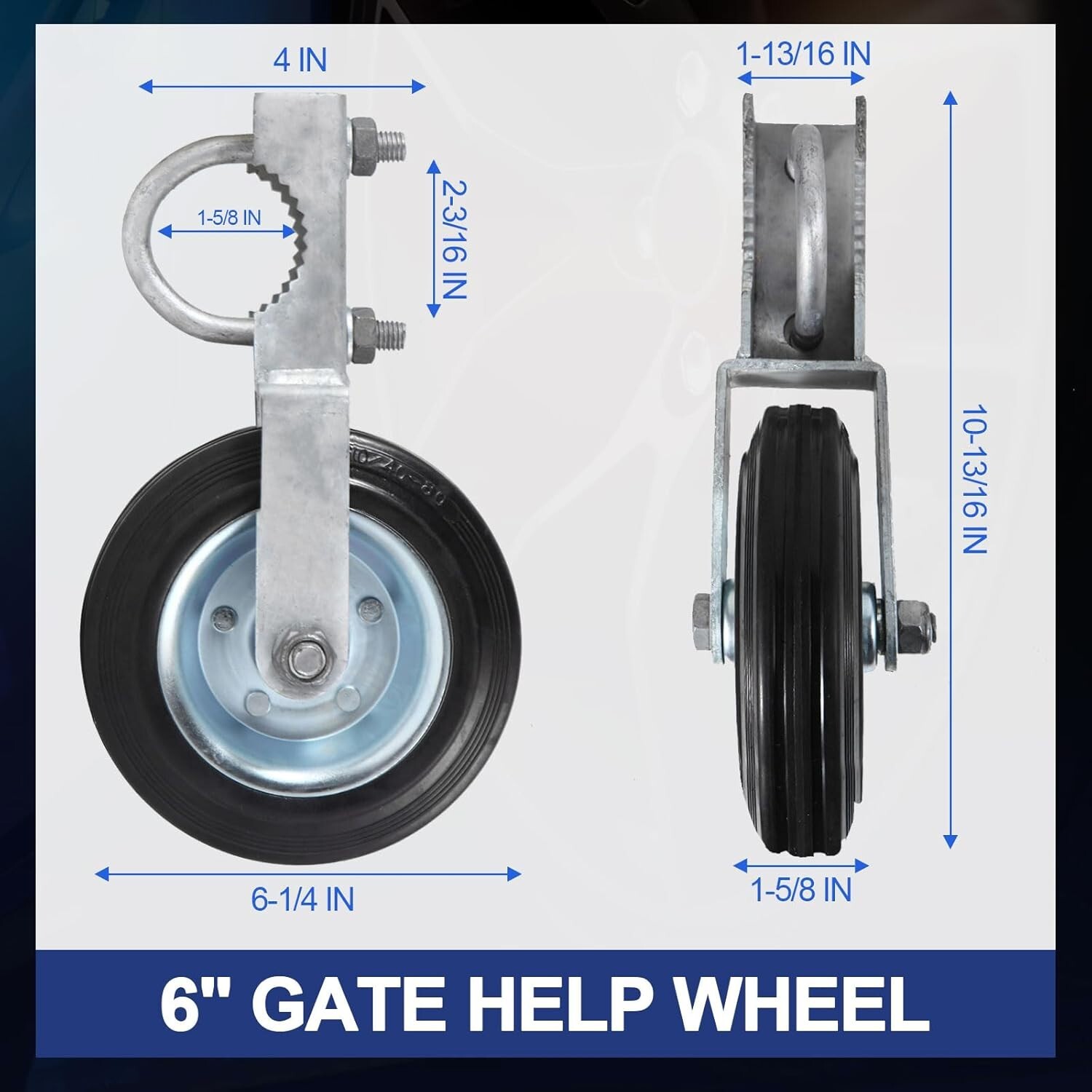 6″ Gate Helper Wheel for Metal Swing Gate with 1-5/8″ Thru 2″ Gate Fames Heavy
