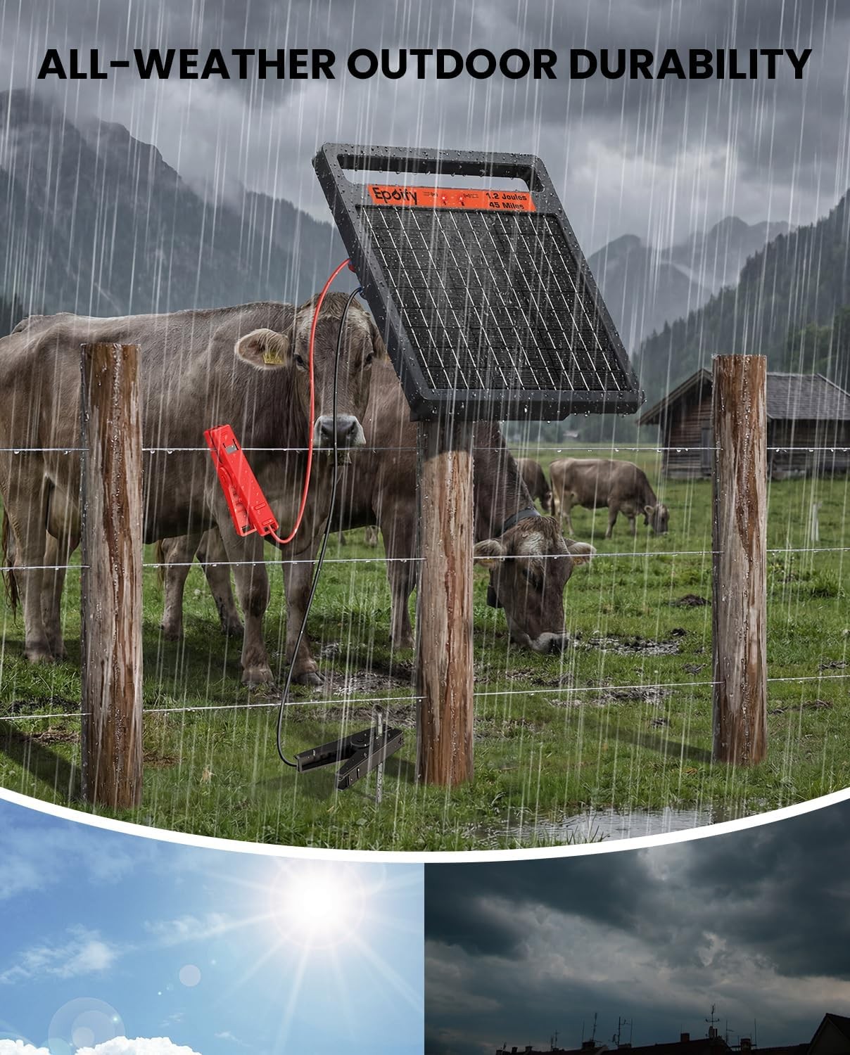 45 Miles 1.2J Solar Electric Fence Charger with Alarm& 8 W Solar Panel Energizer