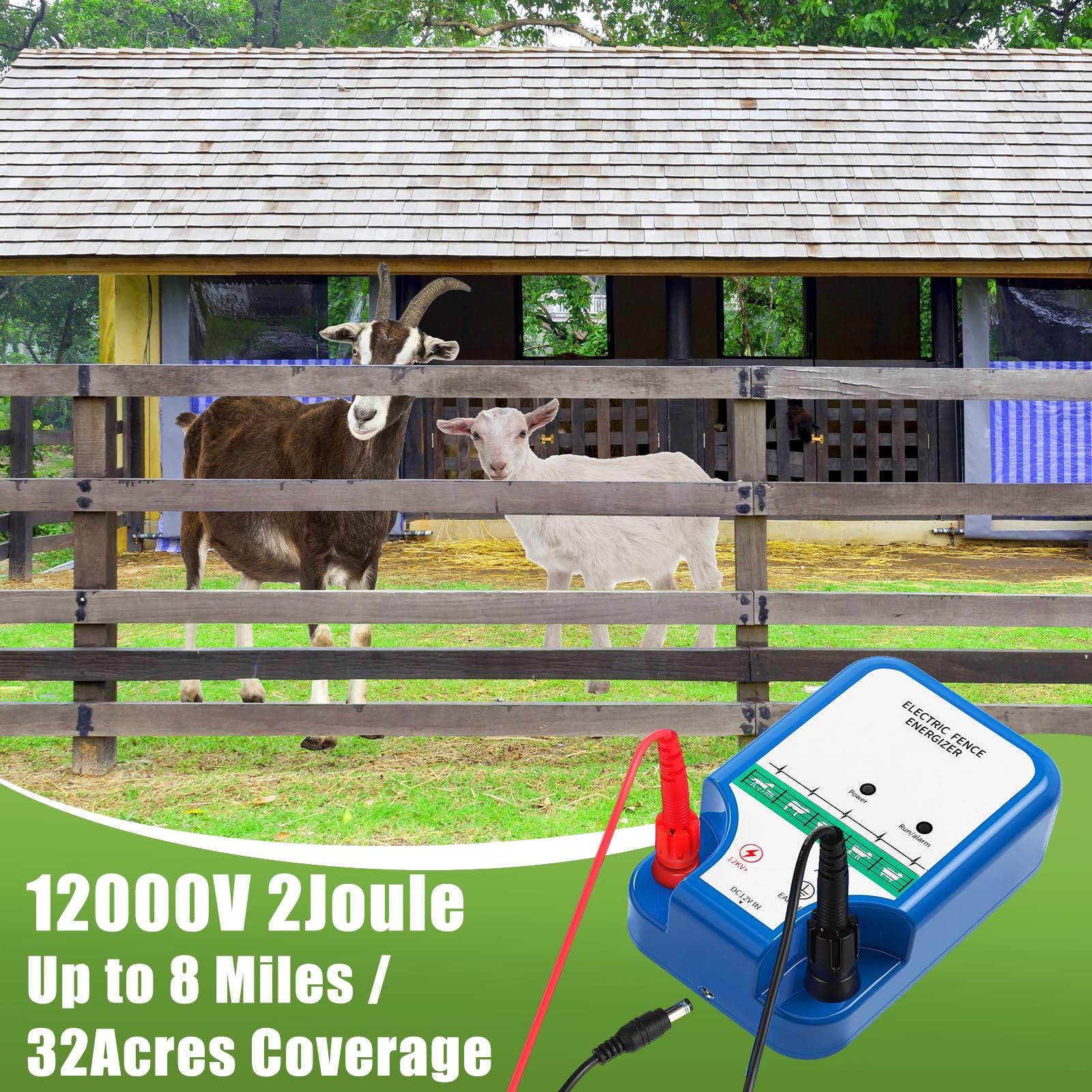 Electric Fence Kit 8 Mile 12kV 2J Charger AC/DC 50 Insulators 250ft Aluminum