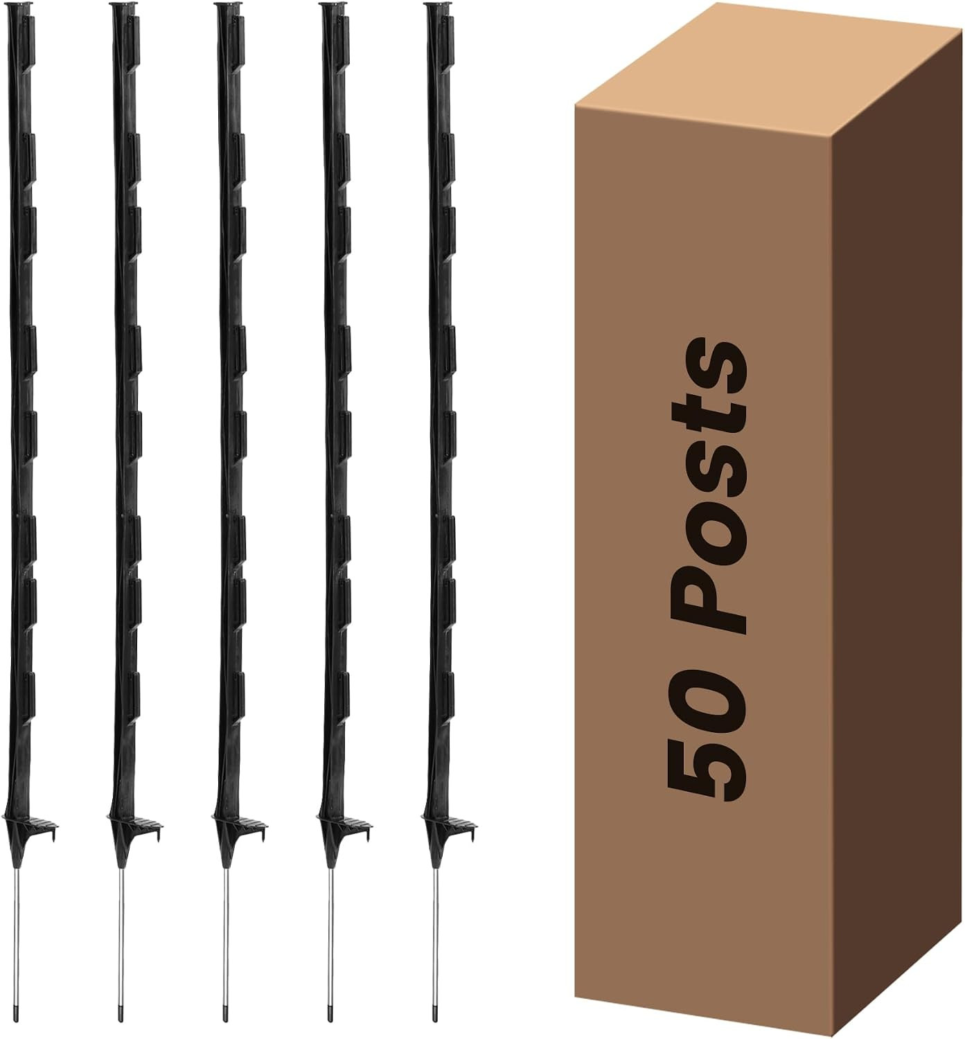 Electric Fence Posts 50 Pack, Black 48 inch Step in Fence Posts | Temporary Plas