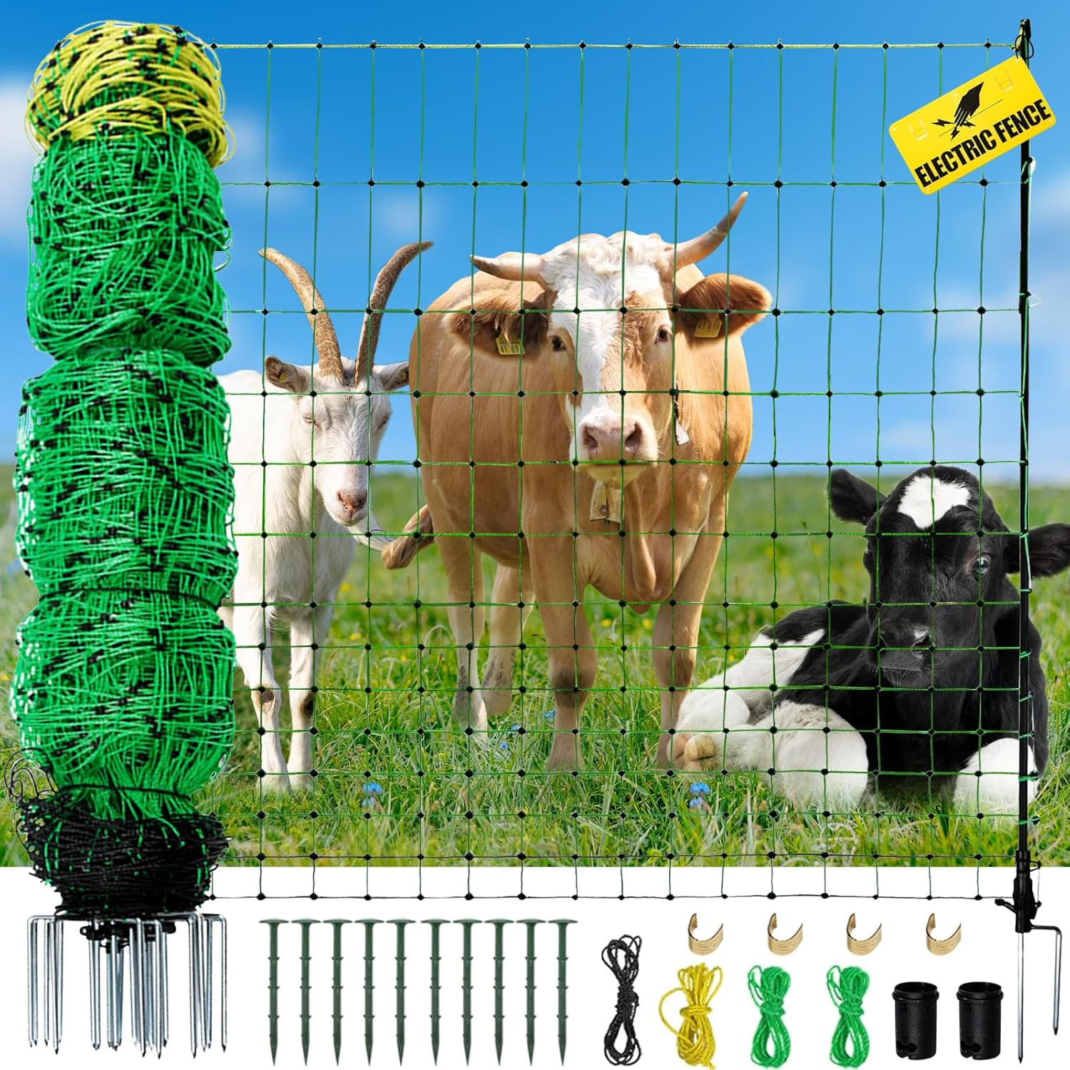 Electric Fence Netting, 164’L X 42.5″ H Movable Livestock Nets for Sheep, Hogs,