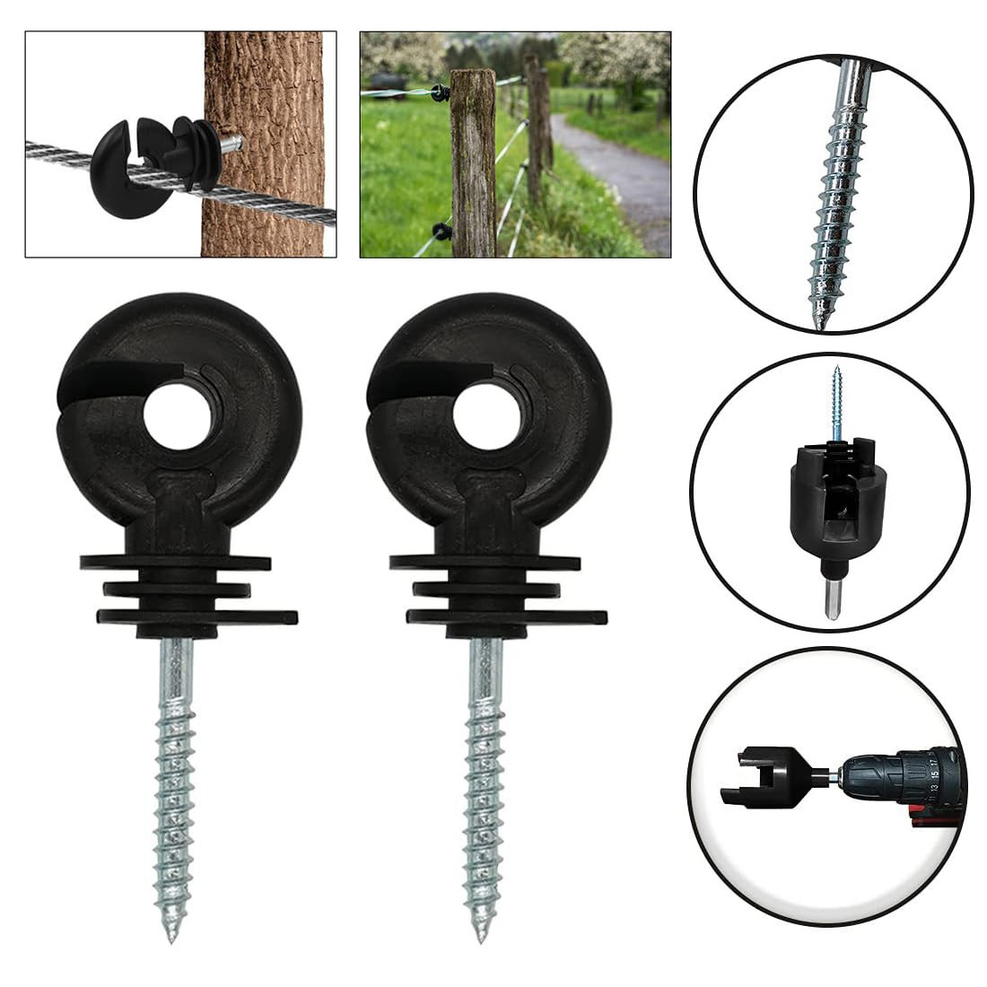 15 Pack Electric Fence Insulator Black Screw-In Nail Insulators Fence Post