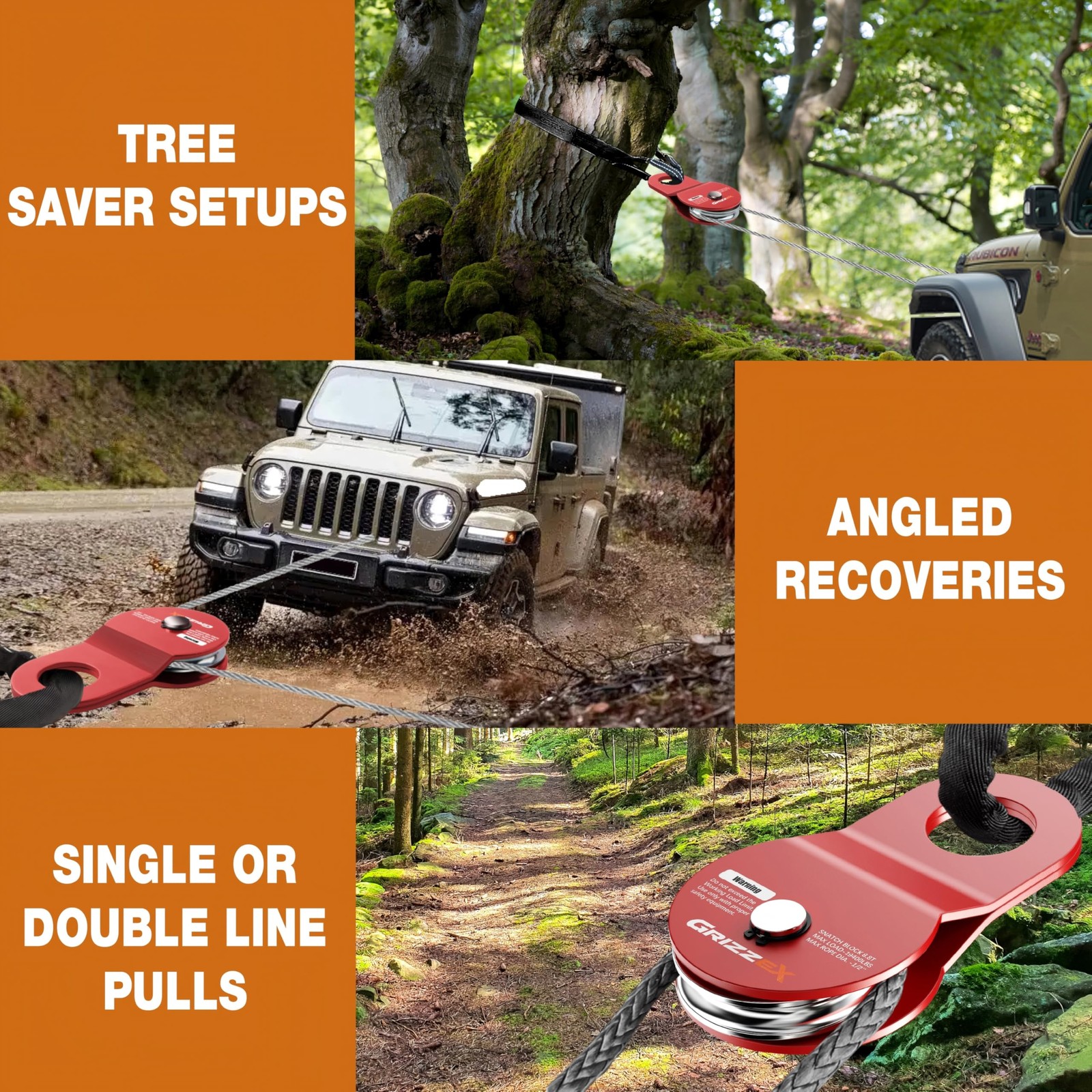 8.8T Heavy Duty Winch Snatch Block, 19,400 lbs Working Load, for Synthetic Ro…