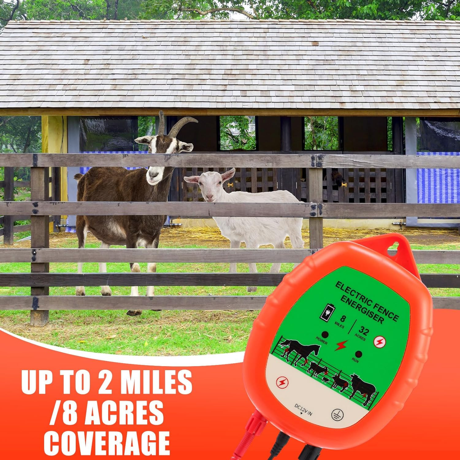 8 Mile Electric Fence for Livestock, 12Kv 2J Electric Fence Charger 50 Black Ins