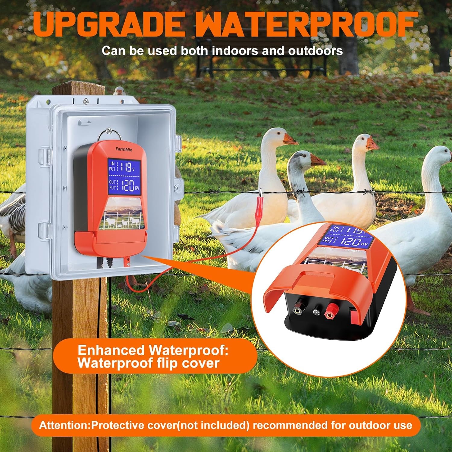 12KV Electric Fence Charger,15 Miles Electric Fence, 3 Joules Pulse Energy, Wate