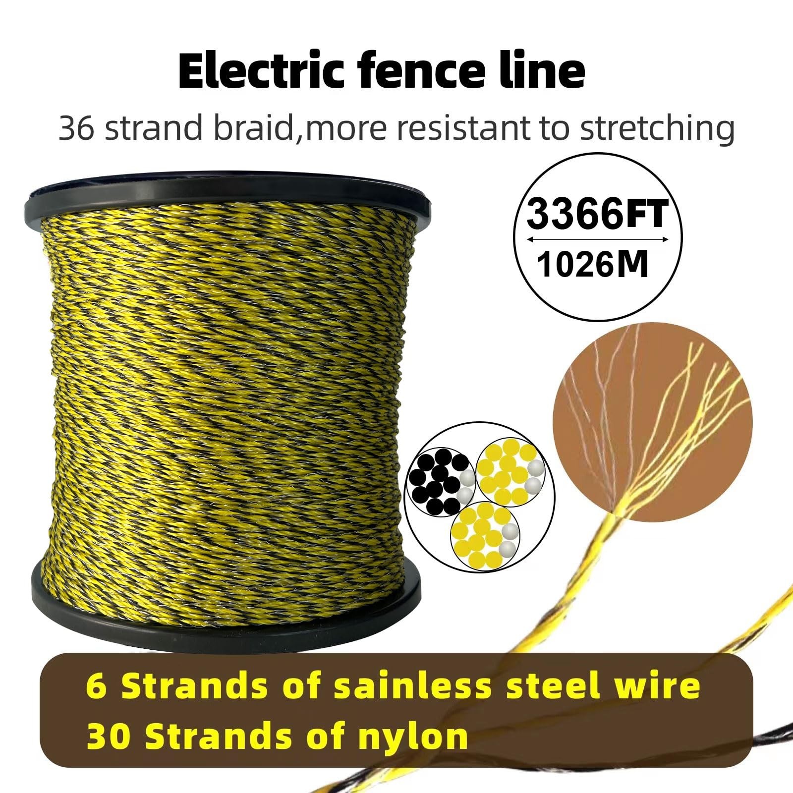 Upgraded Electric Fence Polywire 3366 Feet 3366 Feet,1026 Meters, Yellow.
