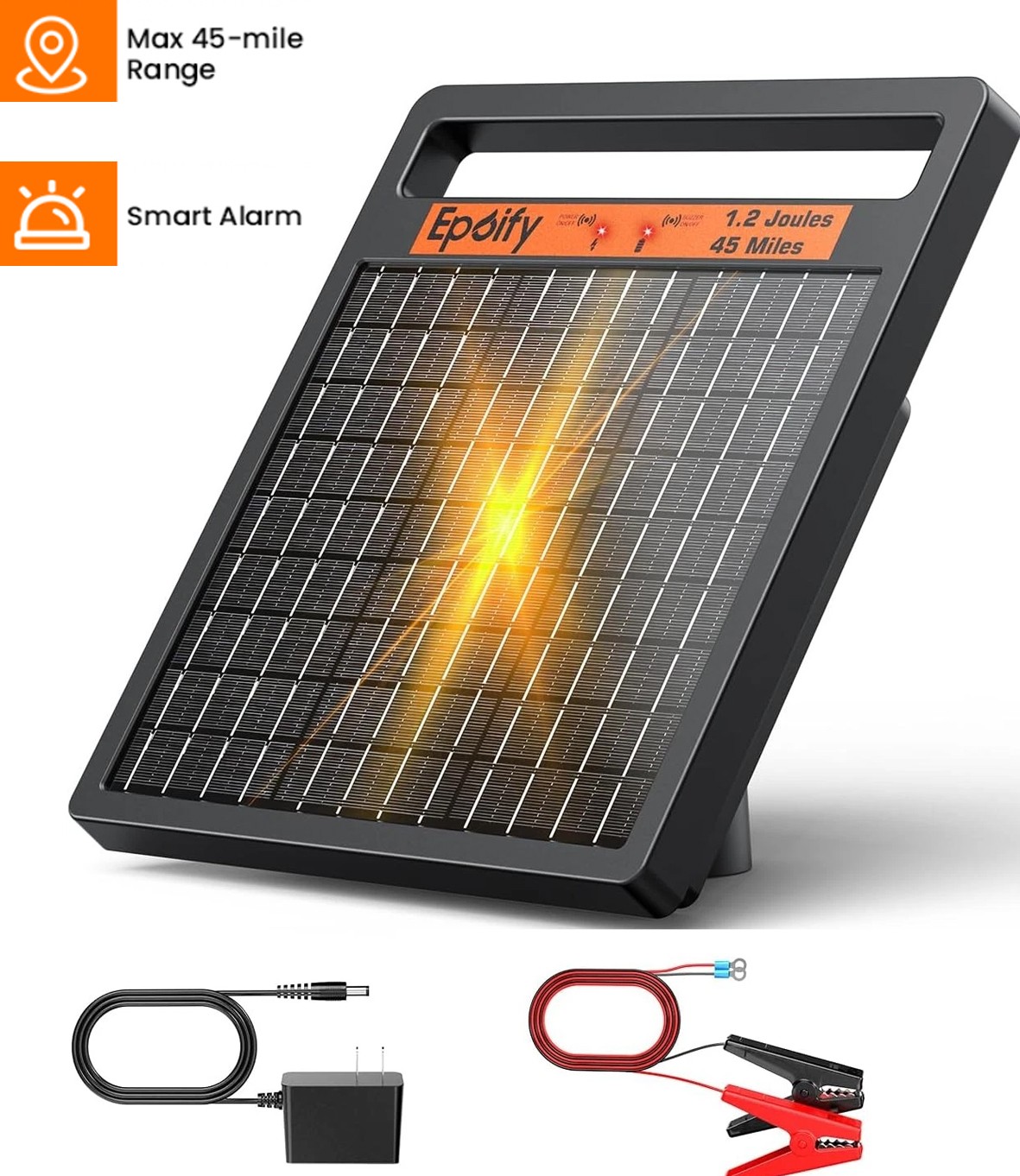 45 Miles 1.2J Solar Electric Fence Charger with Alarm& 8 W Solar Panel Energizer