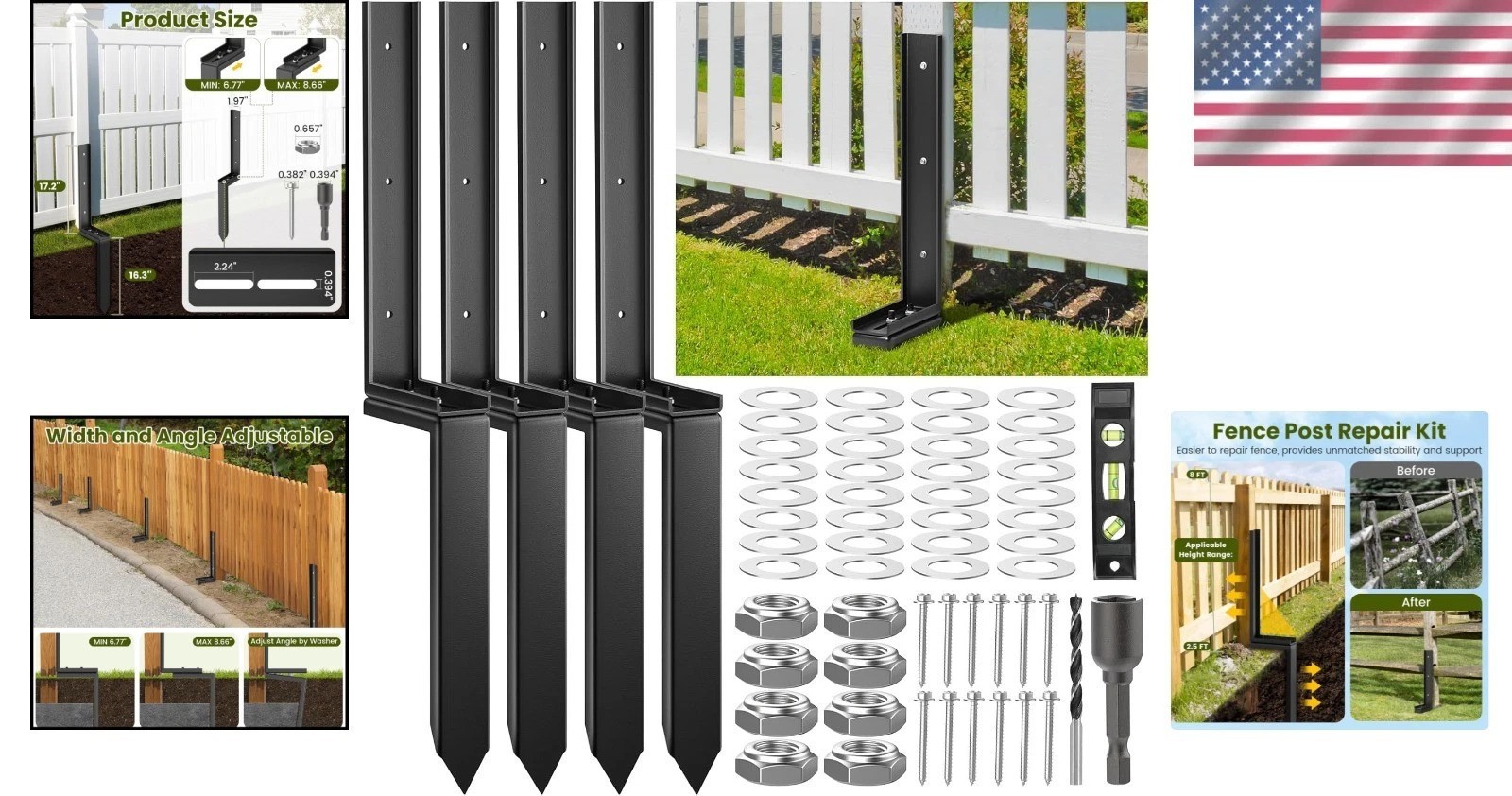 Strong and Stable Fence Repair Kit – 4 Rustproof Steel Stakes for Easy Fixes