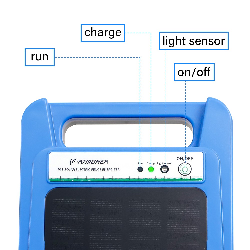 ATMOREA 0.2J Solar Power Fence Charger 3W 8KV Electric Fence Energizer 2-3 Miles